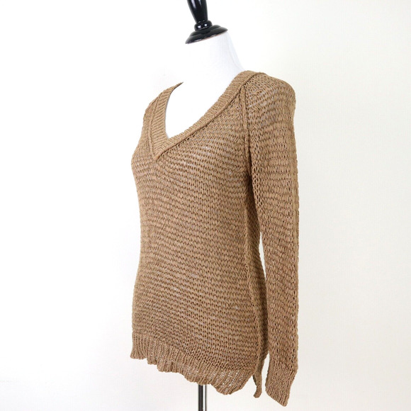 Club Monaco Size XS Open Chunky Knit V Neck Pullover Sweater Tan - Picture 1 of 9
